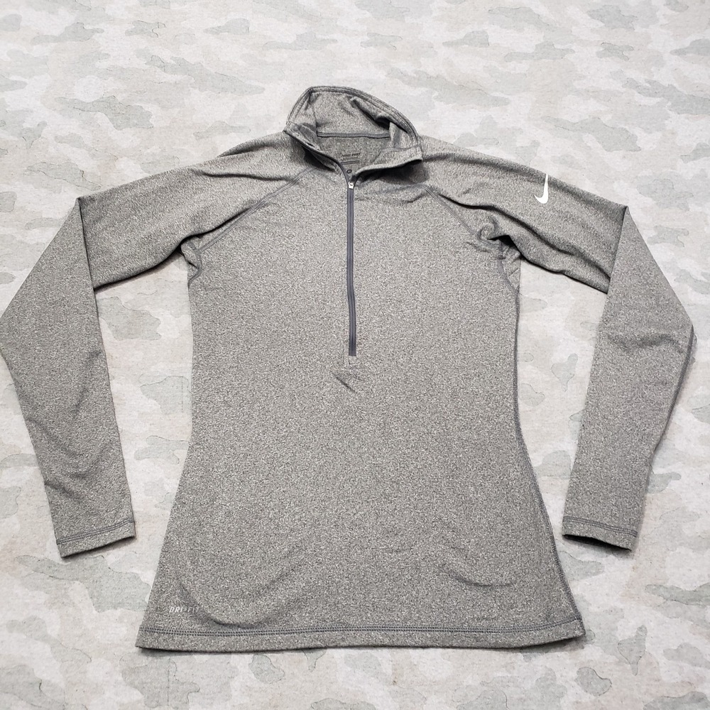 Nike Pro Top Womens Medium Gray Dri-Fit 1/2 Zip Long Sleeve Outdoors